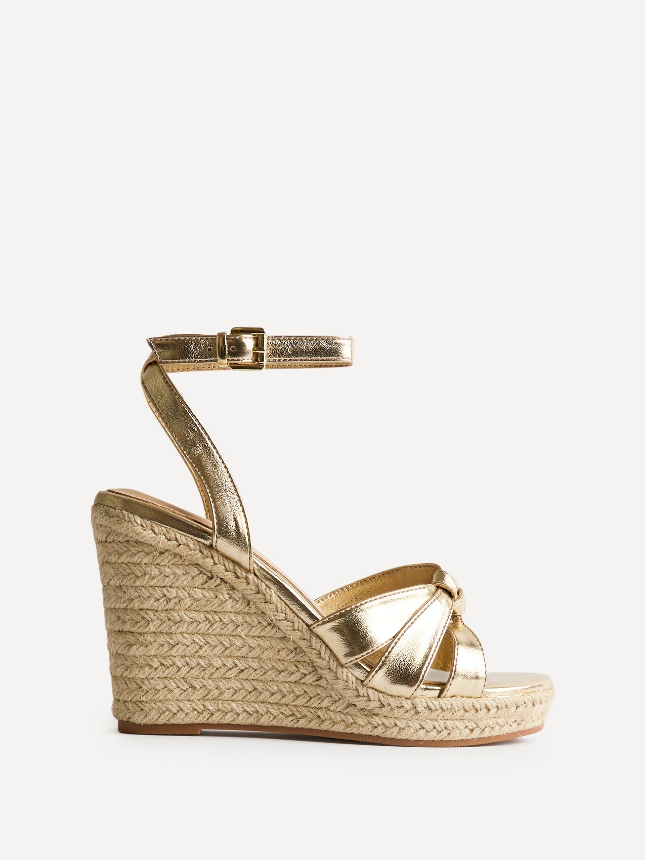 Goddess Gold Faux Leather Espadrille Wedges