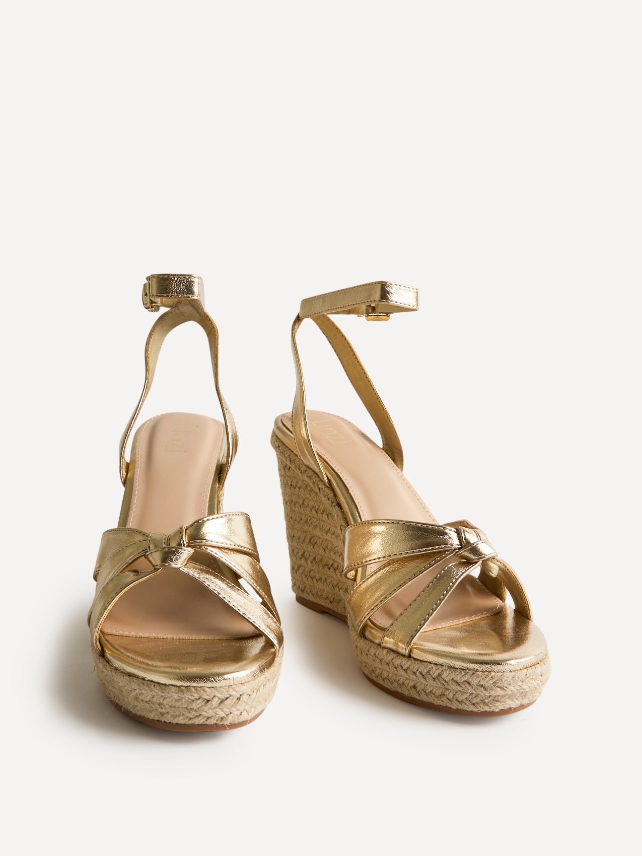Goddess Gold Faux Leather Espadrille Wedges