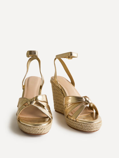 Goddess Gold Faux Leather Espadrille Wedges