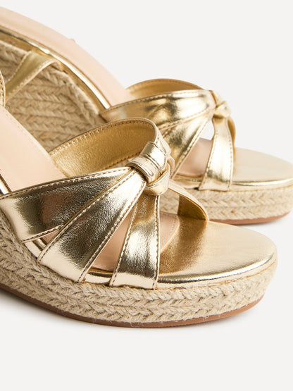 Goddess Gold Faux Leather Espadrille Wedges