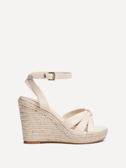 Goddess Nude Faux Leather Espadrille Wedges