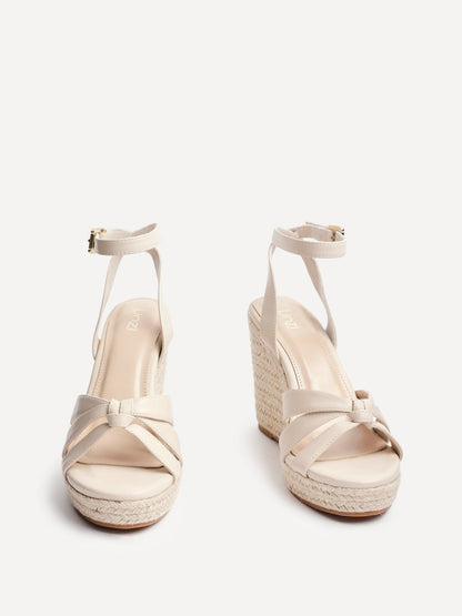 Goddess Nude Faux Leather Espadrille Wedges