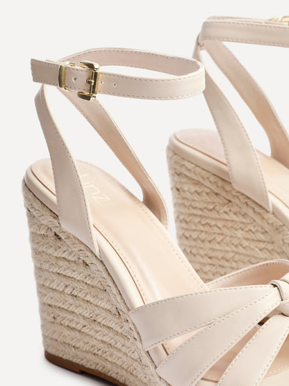Goddess Nude Faux Leather Espadrille Wedges