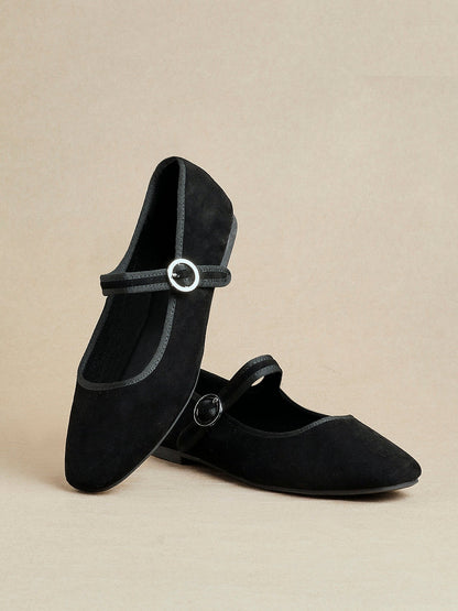 Graceful Black Faux Suede Ballet Pumps