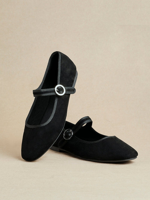 Graceful Black Faux Suede Ballet Pumps