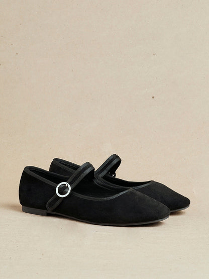 Graceful Black Faux Suede Ballet Pumps