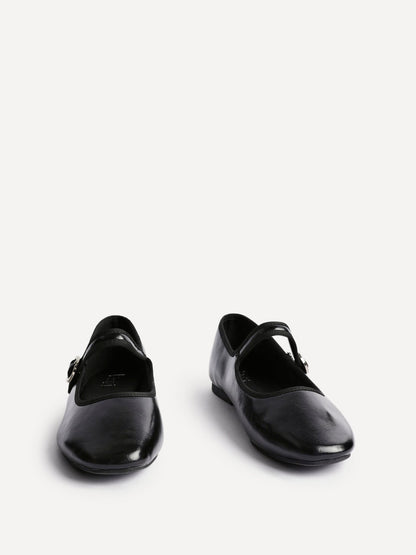 Graceful Black Faux Leather Ballet Pumps