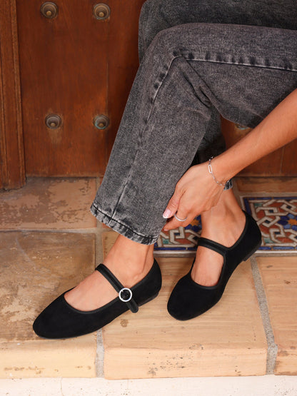 Graceful Black Faux Suede Ballet Pumps
