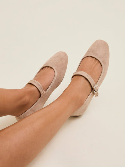 Graceful Nude Faux Suede Ballet Pumps