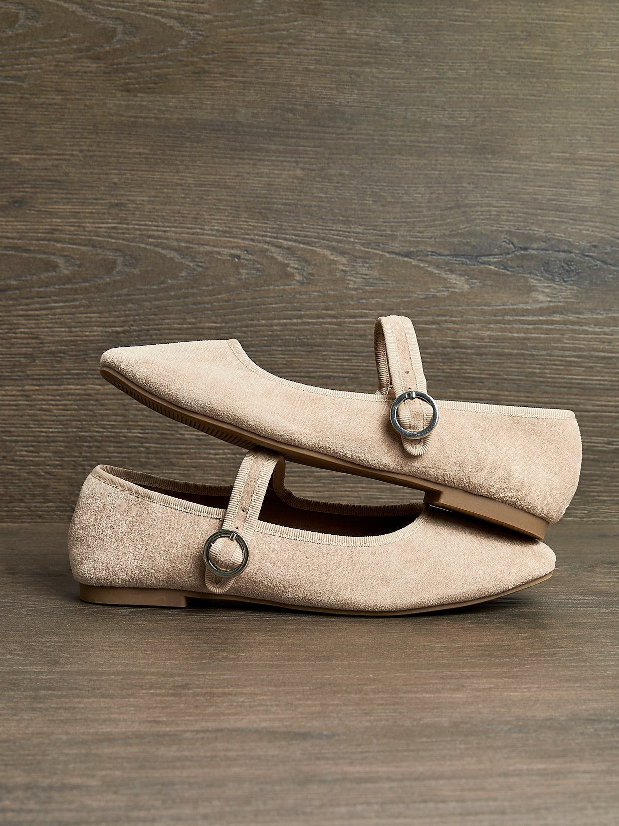 Graceful Nude Faux Suede Ballet Pumps