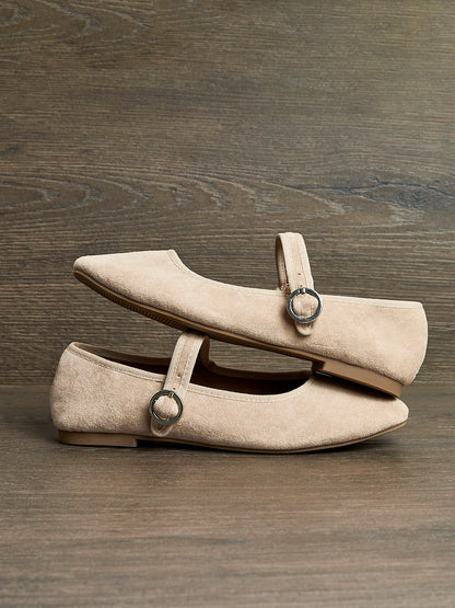 Graceful Nude Faux Suede Ballet Pumps