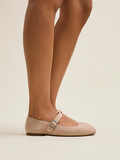 Graceful Nude Faux Suede Ballet Pumps