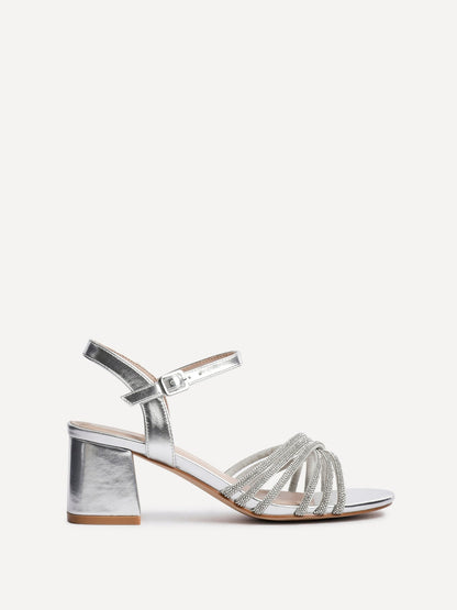 Gracie Silver Diamante Heeled Sandals