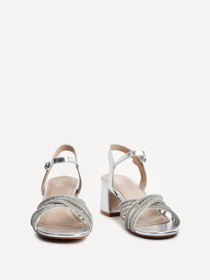 Gracie Silver Diamante Heeled Sandals