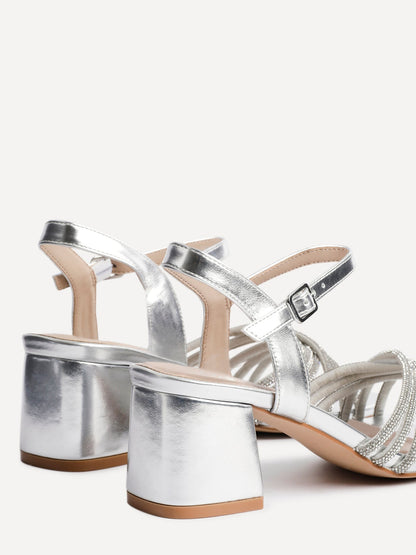 Gracie Silver Diamante Heeled Sandals