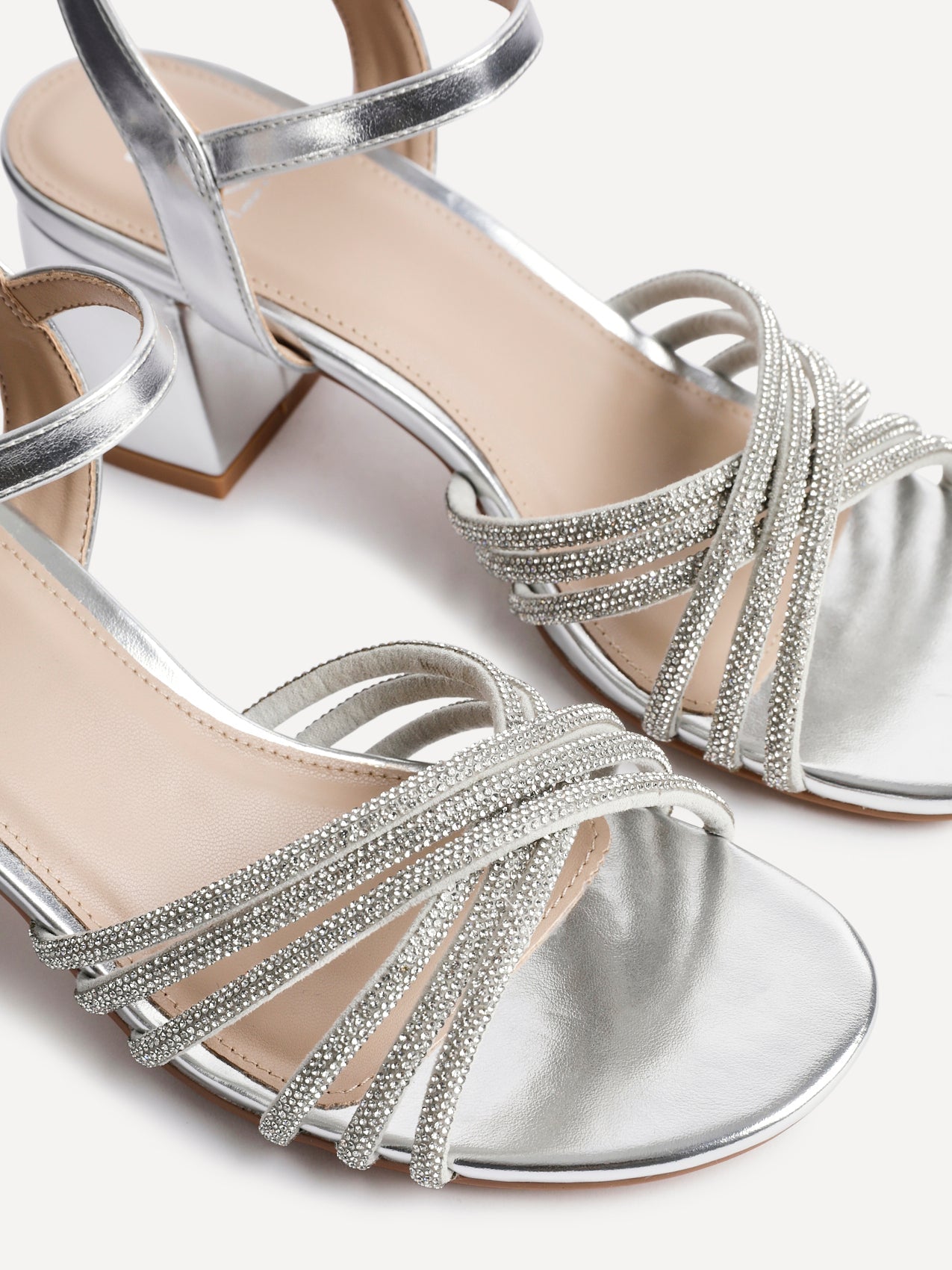 Gracie Silver Diamante Heeled Sandals