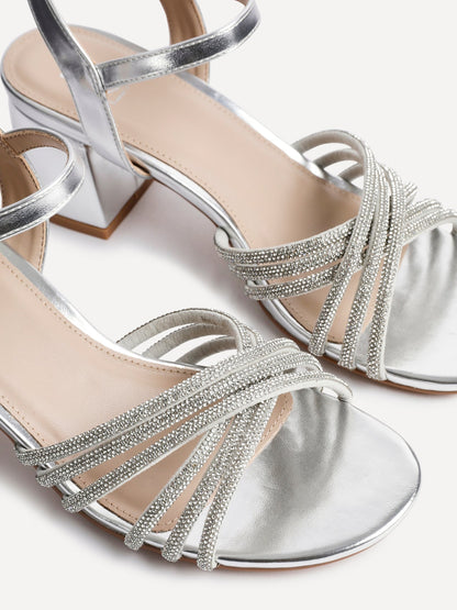 Gracie Silver Diamante Heeled Sandals