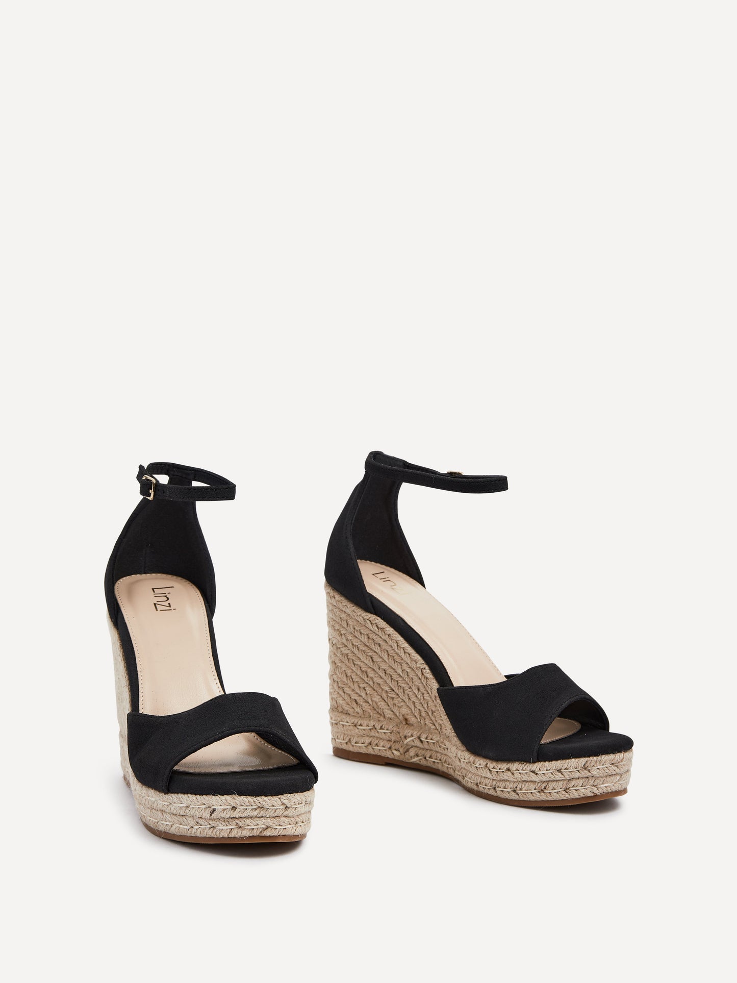Gracio Black Faux Suede Rope Wedges