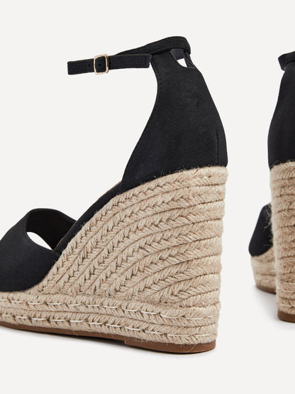 Gracio Black Faux Suede Rope Wedges