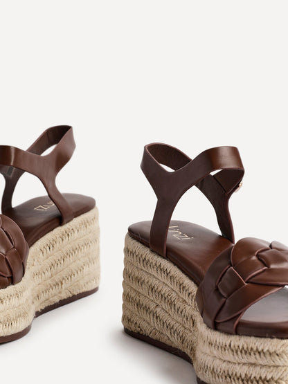 Grazia Brown Plaited Flatform Sandals