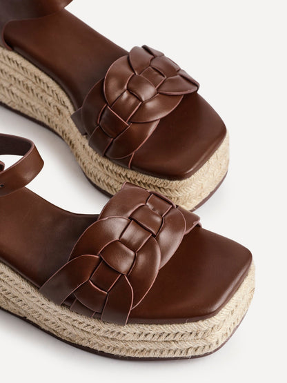 Grazia Brown Plaited Flatform Sandals