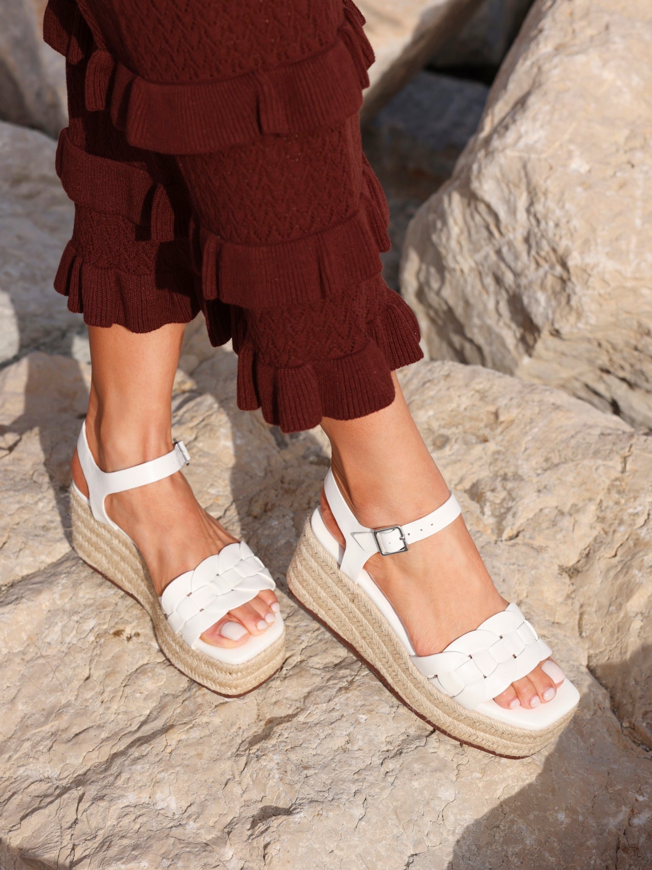 Grazia White Plaited Flatform Sandals