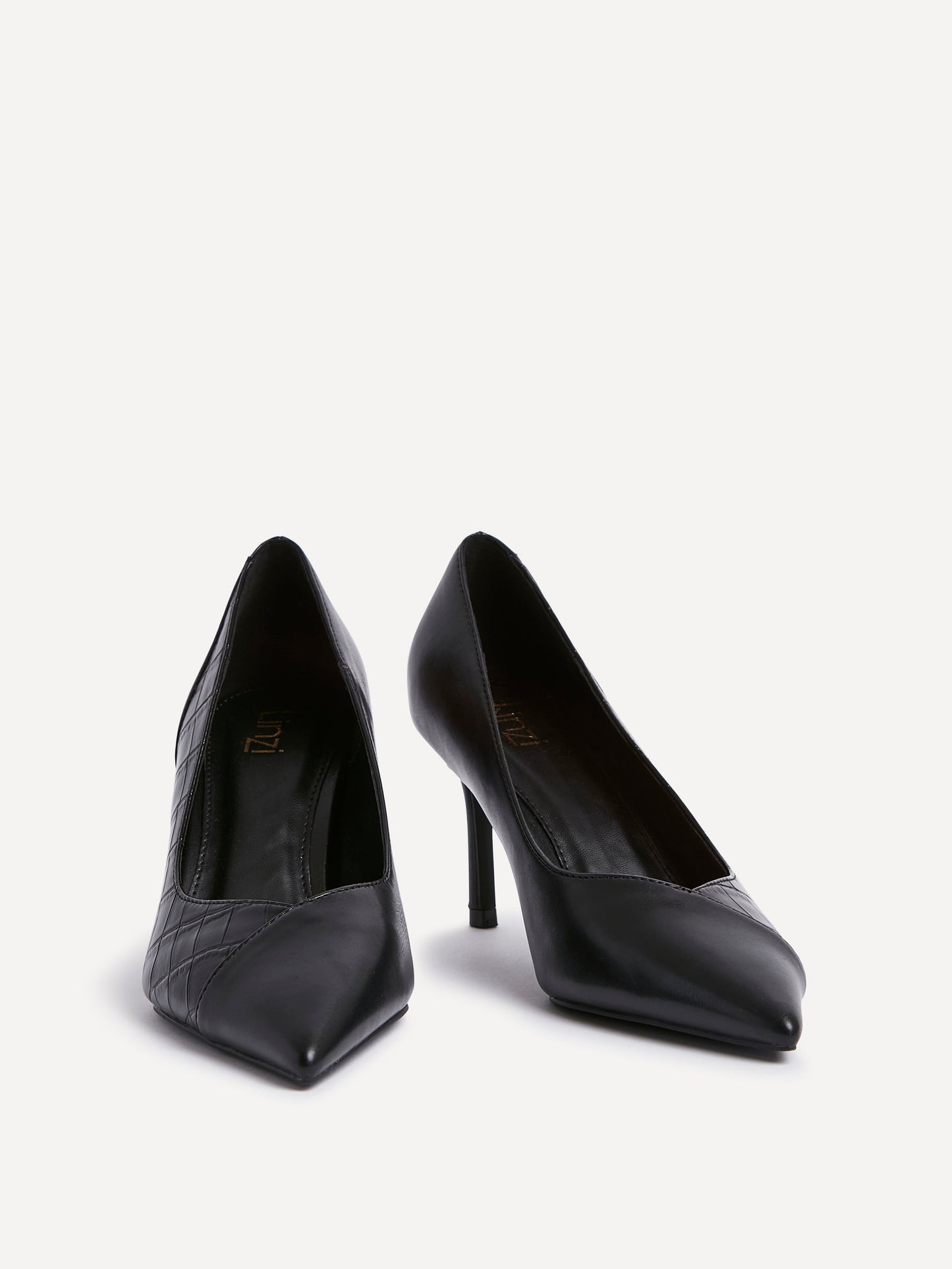 Gaia Black Faux Leather Mix Croc Court Heels