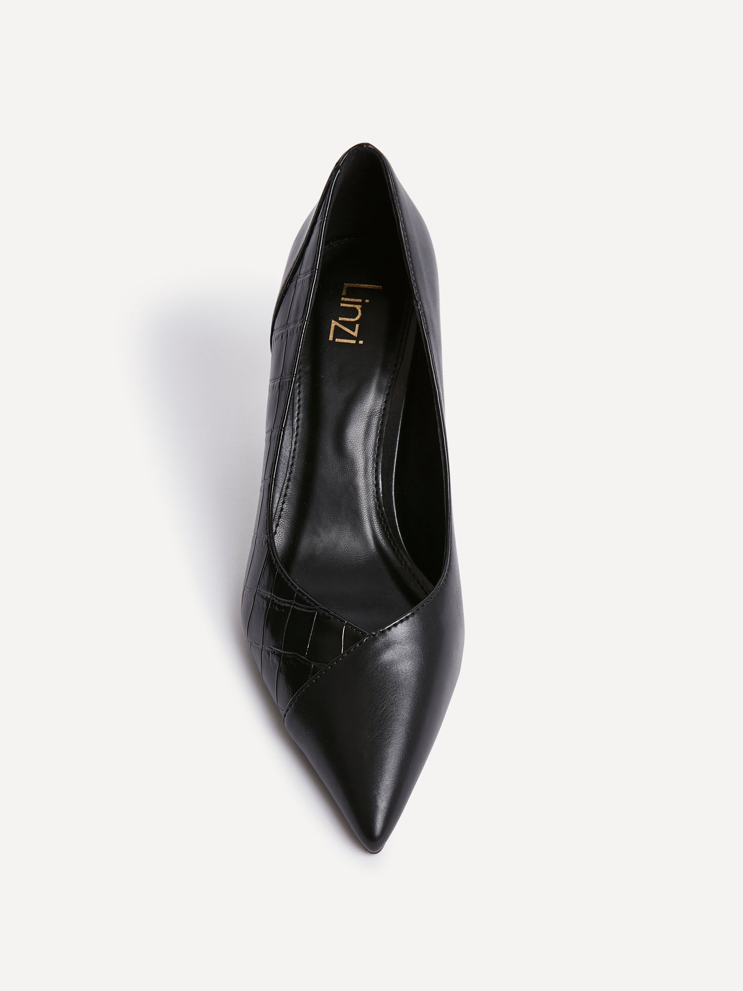 Gaia Black Faux Leather Mix Croc Court Heels