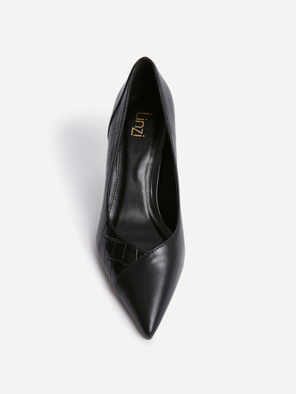 Gaia Black Faux Leather Mix Croc Court Heels