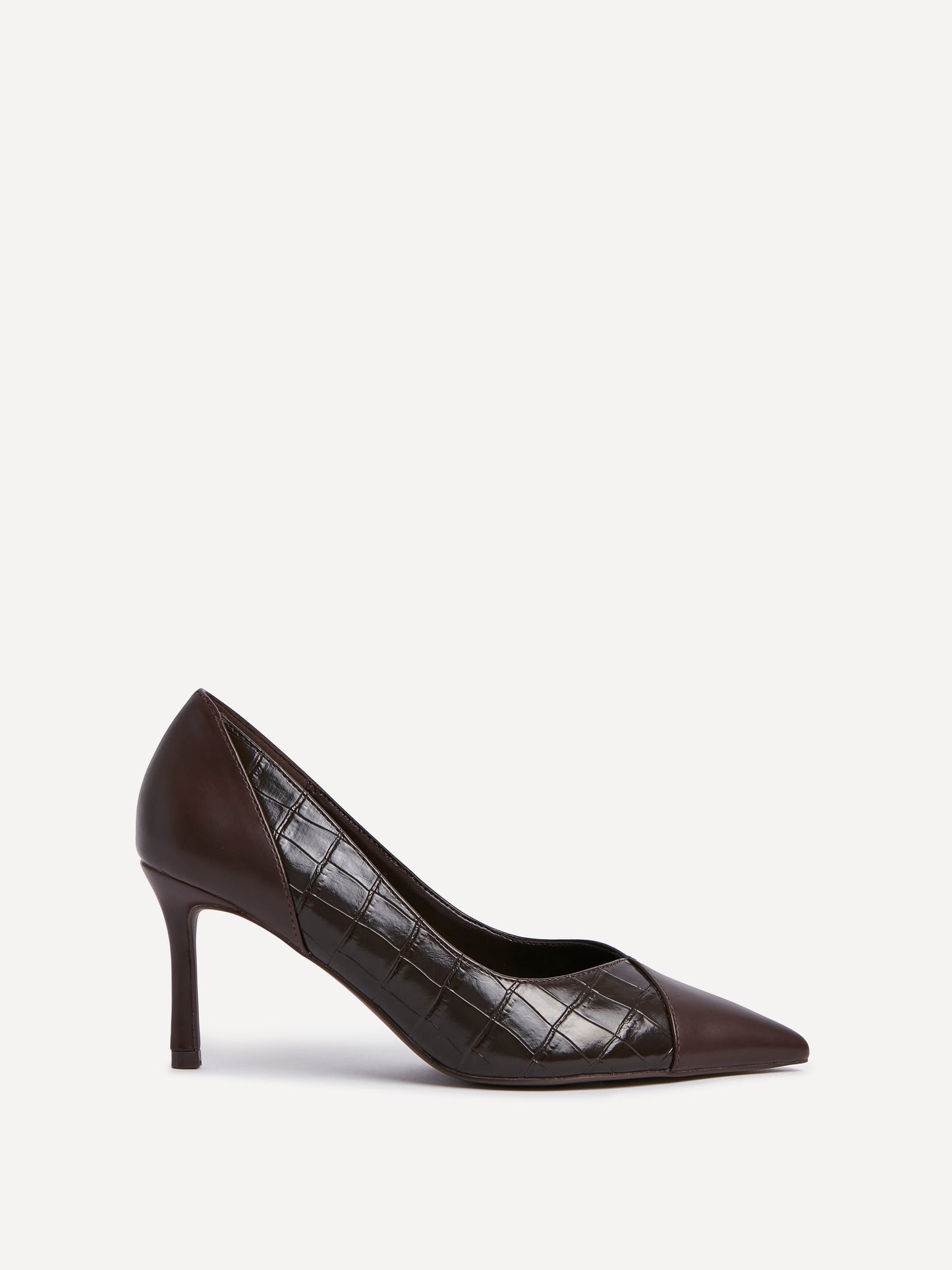 Gaia Brown Faux Leather Mix Croc Court Heel