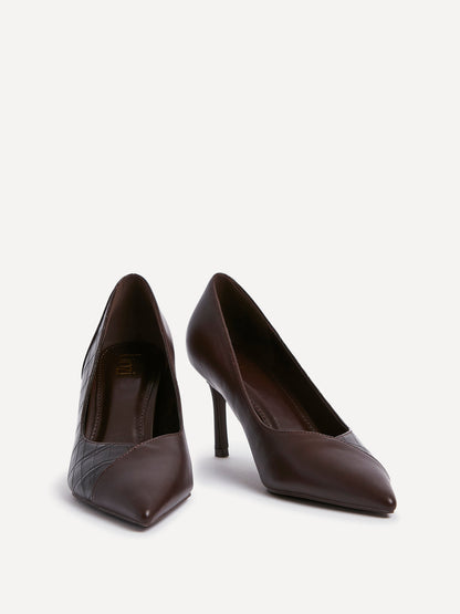 Gaia Brown Faux Leather Mix Croc Court Heel