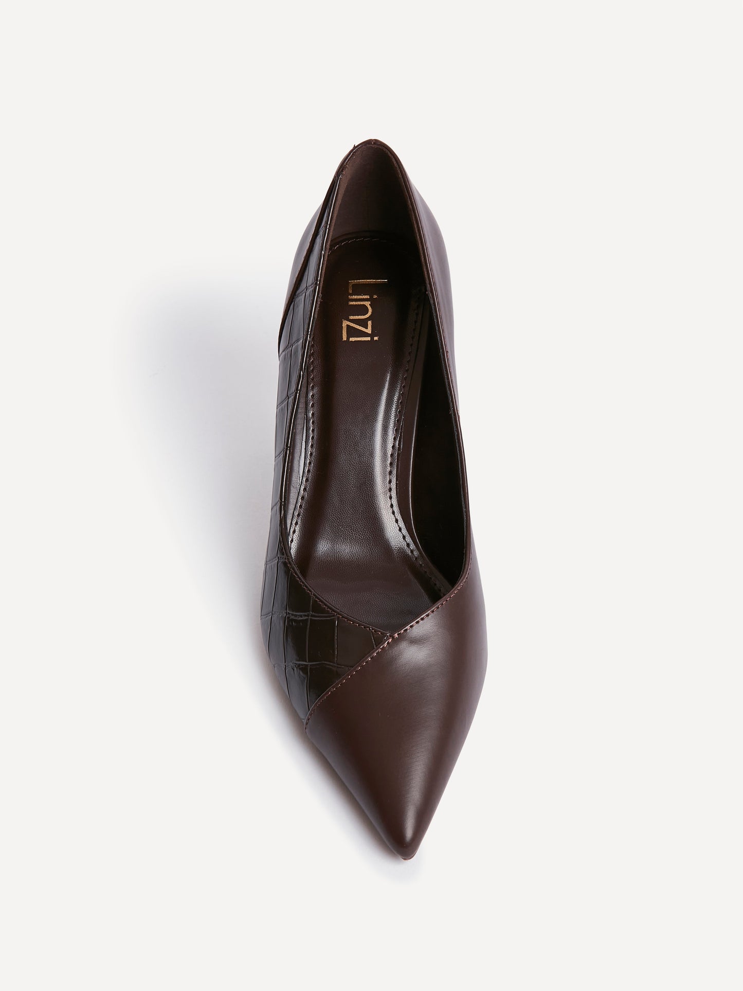 Gaia Brown Faux Leather Mix Croc Court Heel