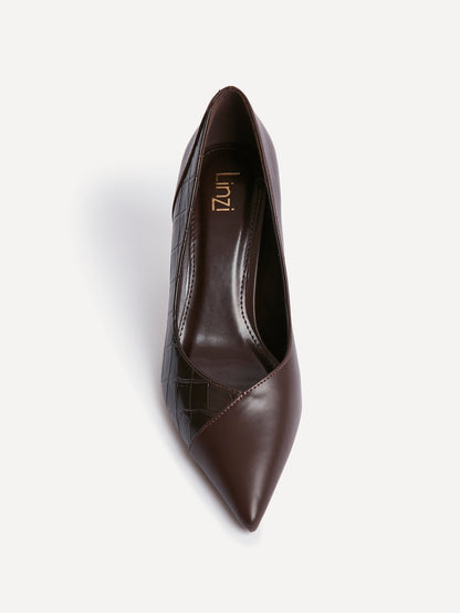 Gaia Brown Faux Leather Mix Croc Court Heel