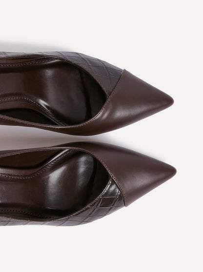 Gaia Brown Faux Leather Mix Croc Court Heel