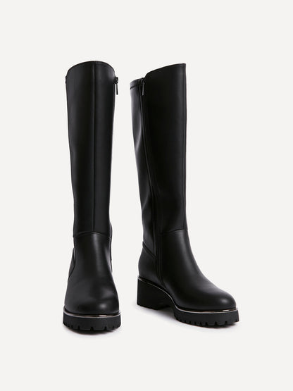 Gravity Black Long Low Heel Boots