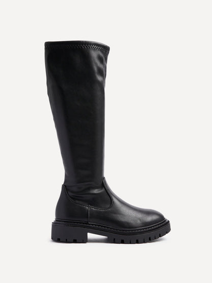 Hallie Black Faux Leather Long Boots