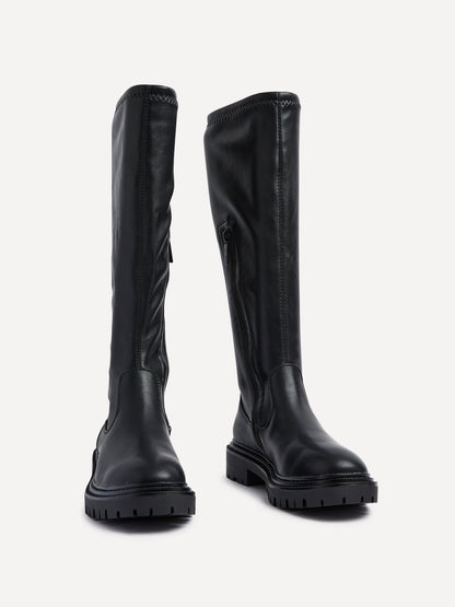 Hallie Black Faux Leather Long Boots