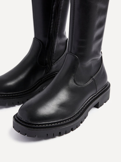 Hallie Black Faux Leather Long Boots