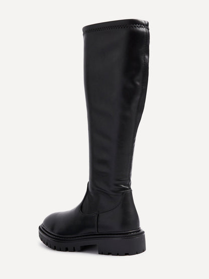 Hallie Black Faux Leather Long Boots