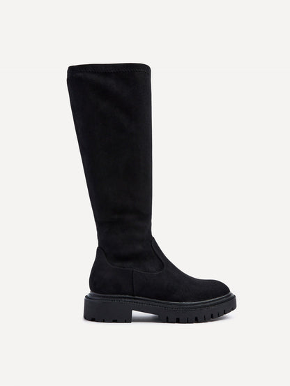 Hallie Black Faux Suede Long Boots