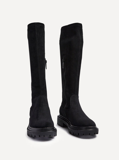 Hallie Black Faux Suede Long Boots
