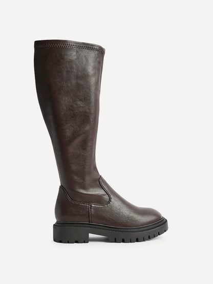 Hallie Brown Faux Leather Long Boots