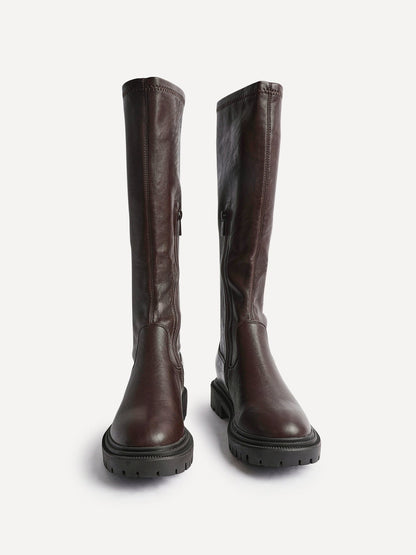 Hallie Brown Faux Leather Long Boots