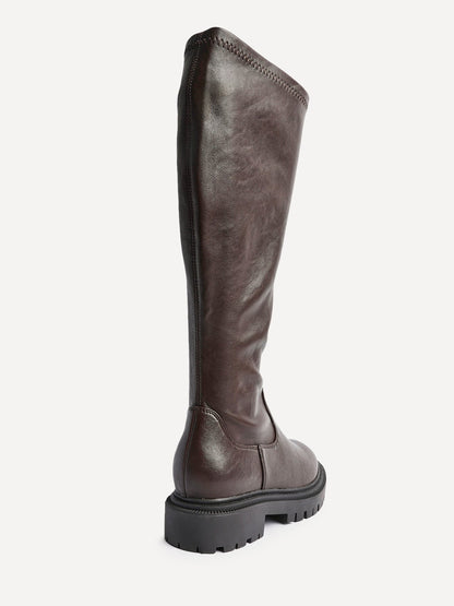 Hallie Brown Faux Leather Long Boots