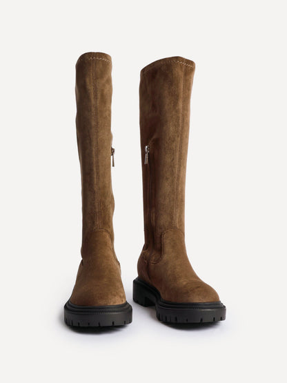 Hallie Tan Faux Suede Long Boots