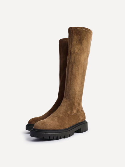 Hallie Tan Faux Suede Long Boots