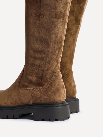 Hallie Tan Faux Suede Long Boots