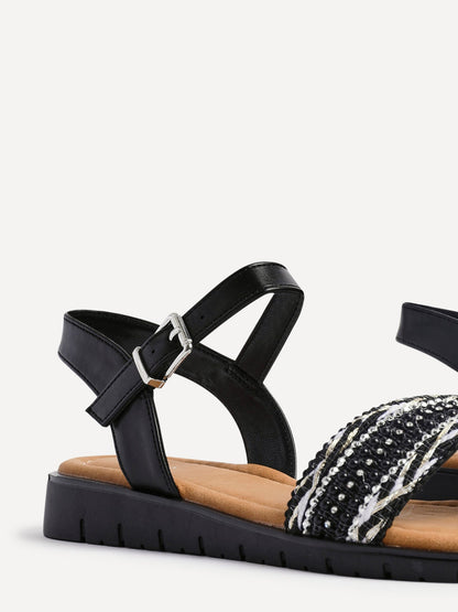 Halo Black Embellished Sandals