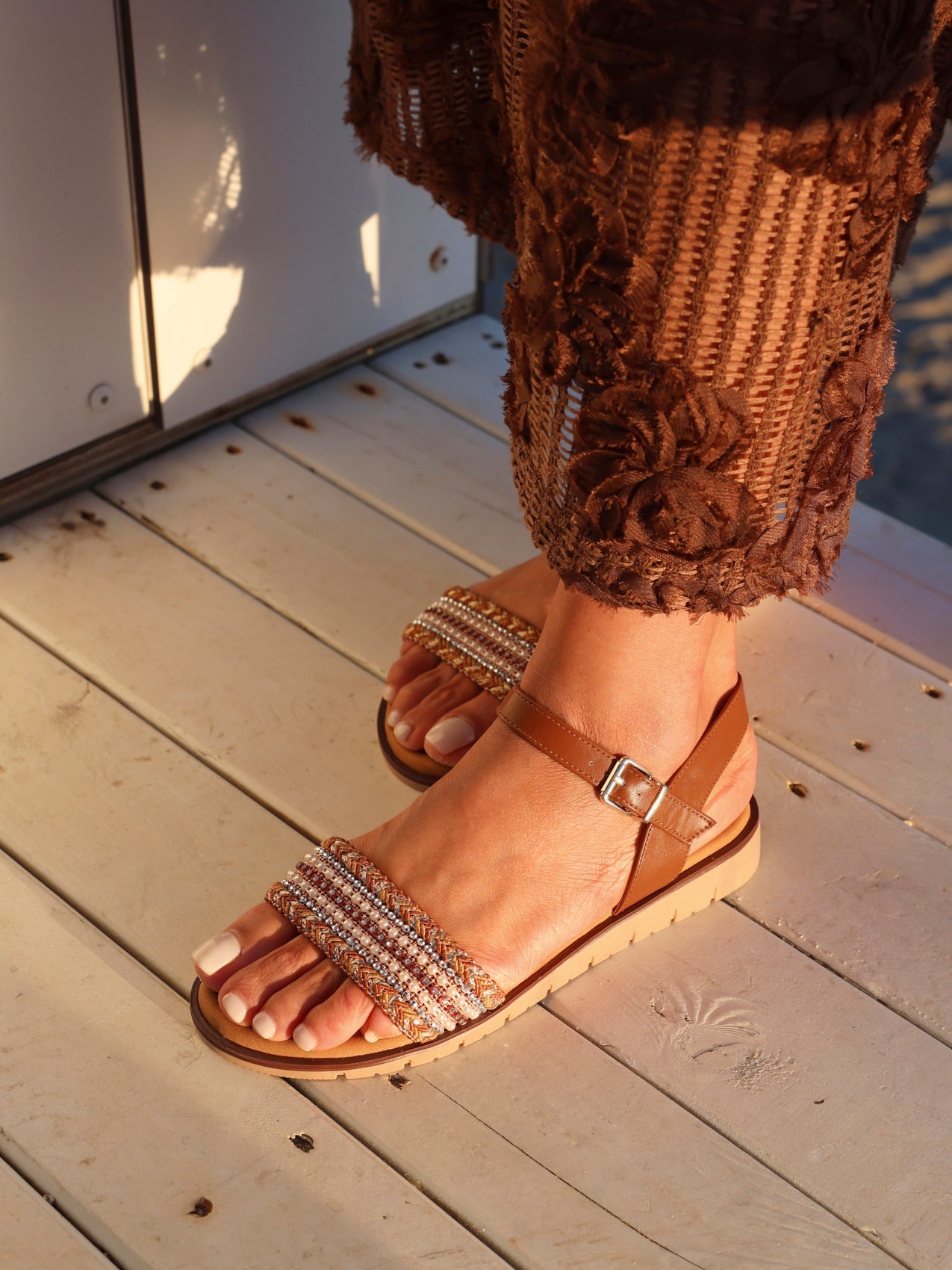 Halo Tan Embellished Sandals
