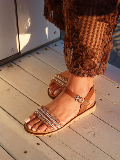 Halo Tan Embellished Sandals